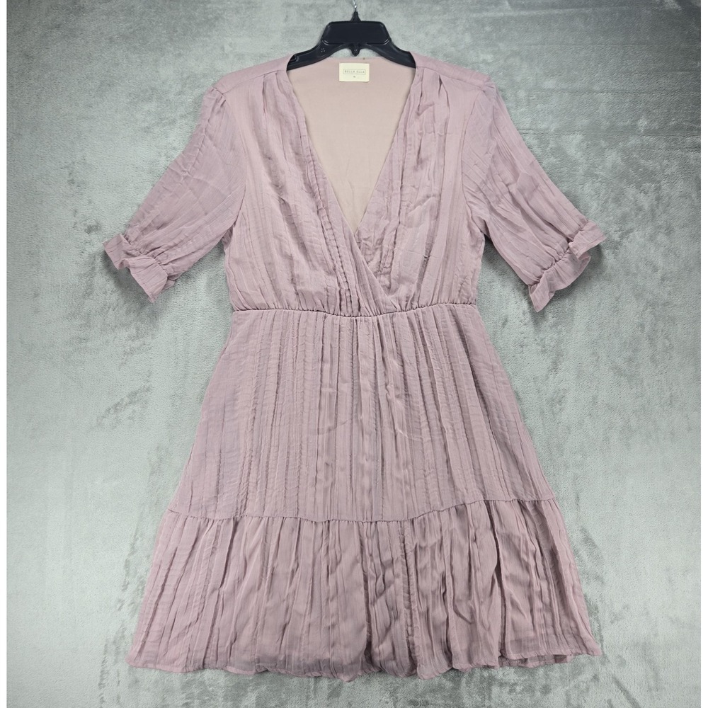 Bella Ella Boutique Boho Midi Dress XL Mauve Crinkle Gauze Flutter Sleeve Tiered